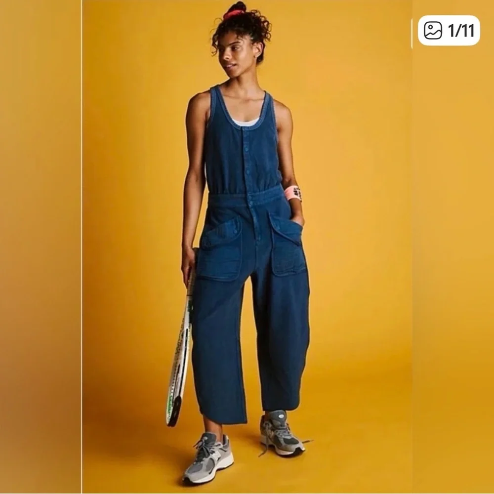 Free People Timko Onesie Washed Blue Snap-Front Jumpsuit – Large - Picture 1 of 7